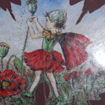 Leaf painted oil or acrylic signed C.M.Barker Fairy - Art Nouveau