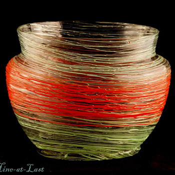 Czechoslovakia Red & Green Threaded Vase 1920's - 30's - Art Glass