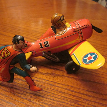 1940 Louis Marx Superman Rollover Plane Wind-Up Toy With Original Box...