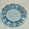 Blue Glass Ashtray with Etched Foreign Words
