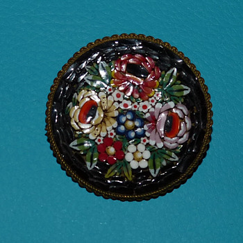 Vintage Floral Mosaic Brooch - Made in Italy