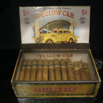 Yellow Cab Cigars, Box, And glass Display Cover - Tobacciana