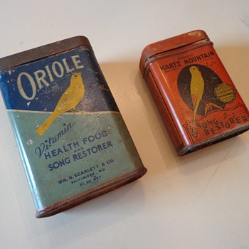 Vintage Hartz Mountain Bird and Oriole Song Restorer Tins - Advertising