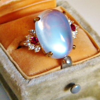 Huge Antique Ceylon Moonstone & Retro Ruby Diamond 18k Mounting For WPJ - Fine Jewelry