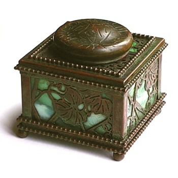 Tiffany Bronze & Glass Inkwell