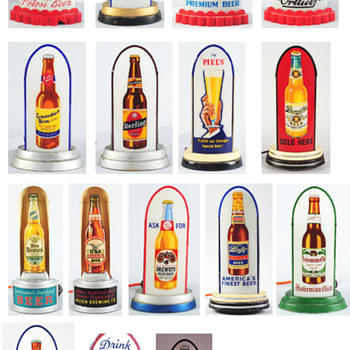 Backbar curved glass illuminated "Bullet" lights - Breweriana