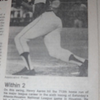 Hank Aaron chasing Ruth newspaper article