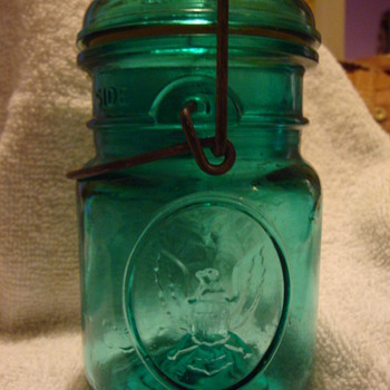 Green Mason jars with Eagle - Bottles