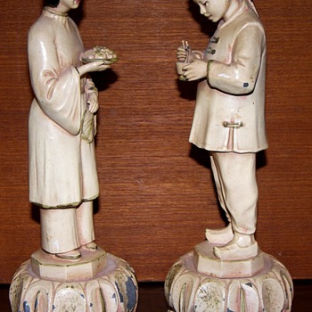 Pair of Chinese Figures with Food