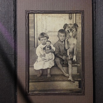 Vintage Childhood Photo. Girl- Boy, Doll-Dog - Photographs