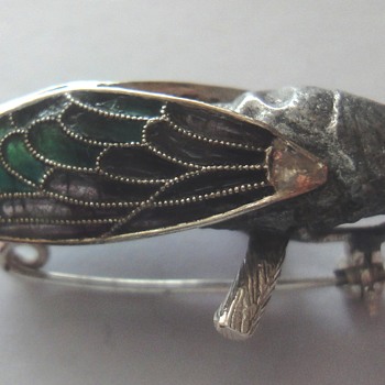 Cicada Plique-à-Jour Silver Brooch Rare, approx. 1920 France - Art Deco