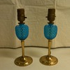 Early Pair of Fenton Blue Opalescent Hobnail Lamps