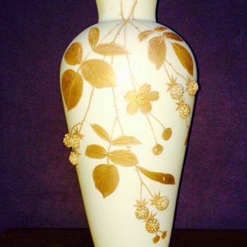 Harrach Enameled Gilt Applied Prunts Flower Custard? Vase - Art Glass
