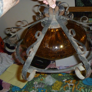 Amber and Wrought Iron Swag Lamp - Lamps