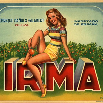 Irma Spanish Orange Crate Label Pinup circa 1950s Typography