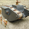 Wooden WWI Mk IV Tank pull toy. Manufactured by Harley Co Springfield Mass.
