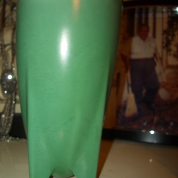 McCoy ? Slanted Matt Green Vase - Art Pottery