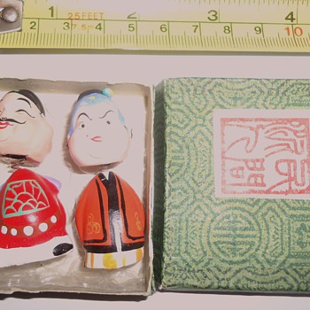 Silly! Not worth $2.00! I am going downhill! Two mini Chinese two-faced ceramic bobble heads!! - Dolls