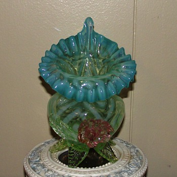 Stourbridge? Webb? Steven & Williams?  Uranium JIP Vase with Applied Flower and Leaf Feet  - Art Glass