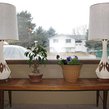 Danish Modern Ceramic and teak Lamps