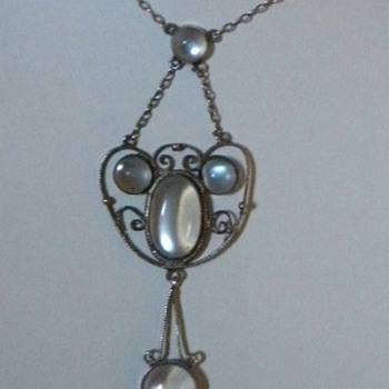 Antique Victorian Moonstone Silver Lavaliere Pendant Necklace England
