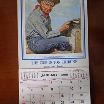 Vintage Will Roger Coshocton, Ohio The Coshocton Tribune 1969 Calendar - Paper