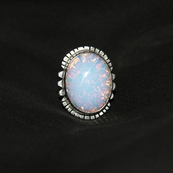 Mexican Sterling and Foiled Glass Ring - Fine Jewelry