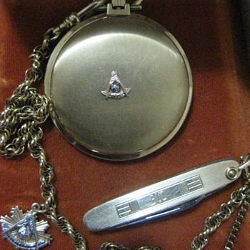 Masonic Bulova Accutron Pocket watch N5 with 14K fob 12k knife and chain. - Pocket Watches