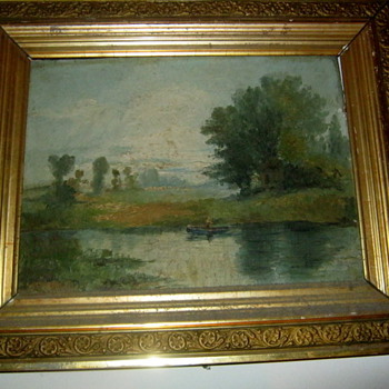Antique Landscape oil painting  on wood