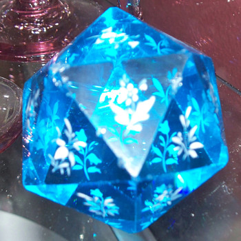 Multi faceted blue glass paperweight - Art Glass