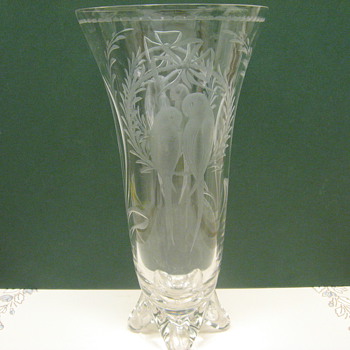 Crystal Etched Tropical Bird Vase - Glassware