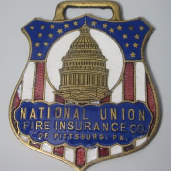 National Union Fire Insurance "Farm Dept" Enamel Watch Fob - Pocket Watches