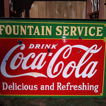 Hanging porcelain "Fountain Service" Sidewalk Sign - Coca-Cola