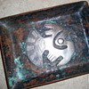  HAMMERED RAW COPPER TRAY WITH SILVER EMBLEM