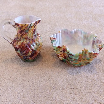 Victorian Art glass cream pitcher and waste bowl
