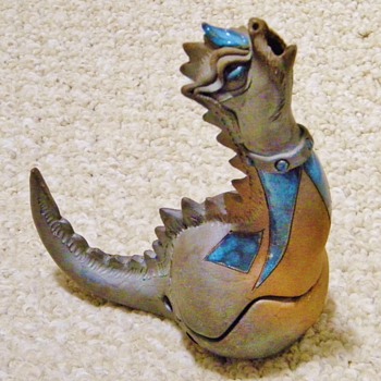 Vintage Arts & Craft Dragon Cermic Incense Burner Signed  HELP!!!