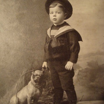 Cracker Jack Box Boy and His Pug Dog on a Cabinet Card - Photographs