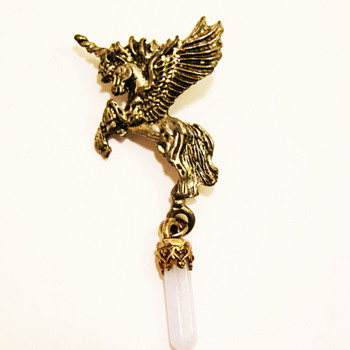 Vintage Unicorn Pegasus Pendant with Blue Lace Agate Bullet Drop