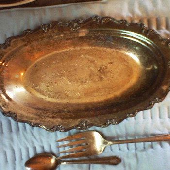 Silver Tray and Cold Meat Fork & Teaspoon