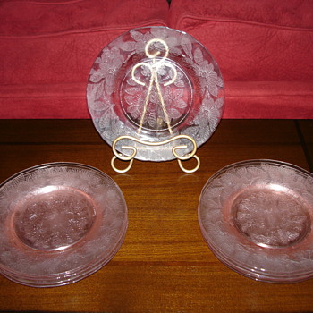 Depression Glass Pink Dogwood Apple Blossom Lunch Plates - Glassware