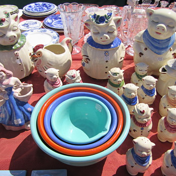 Shawnee Pottery Piggie Cookie Jars and Salt Shakers at Alameda - Beautiful - Kitchen