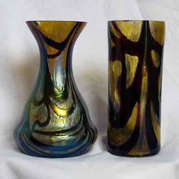 Kralik Burgundy & Gold Vases - Art Glass