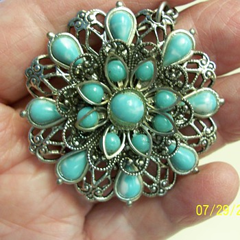 Mexican Silver, Turquoise ? - Costume Jewelry