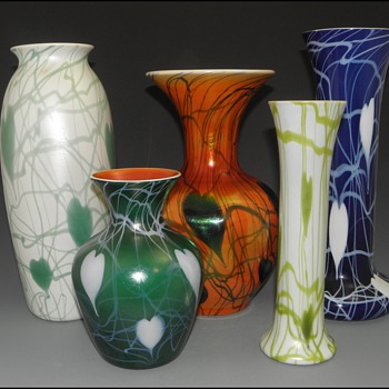 Imperial Lead Lustre Vases with "Leaf & Vine" Decors - Imperial Glass Company, Bellaire, Ohio, 1925-26 - Art Glass