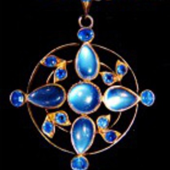 Antique Victorian Ceylon Sapphire Moonstone 12k Lavaliere Necklace  - Fine Jewelry