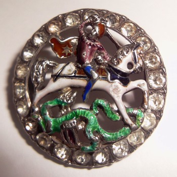 Austro Hungarian Austrian Silver Enamel St. George and the Dragon Brooch. - Fine Jewelry