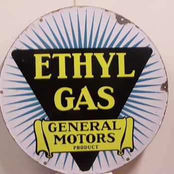 20" Ethyl Gas General Motors  & 30" Red Crown Porcelain signs
