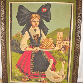 Vintage Girl & Ducks Framed Linen
