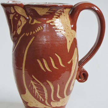 Pottery Pitcher w/Carved/Scratched Designs~Bird?, Horse?, Duck?~Signature Unrecognized, HELP!:) - Art Pottery