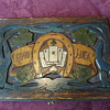 Antique Relief Carved Pyrography Poker Chip Set - circa 1925-1950